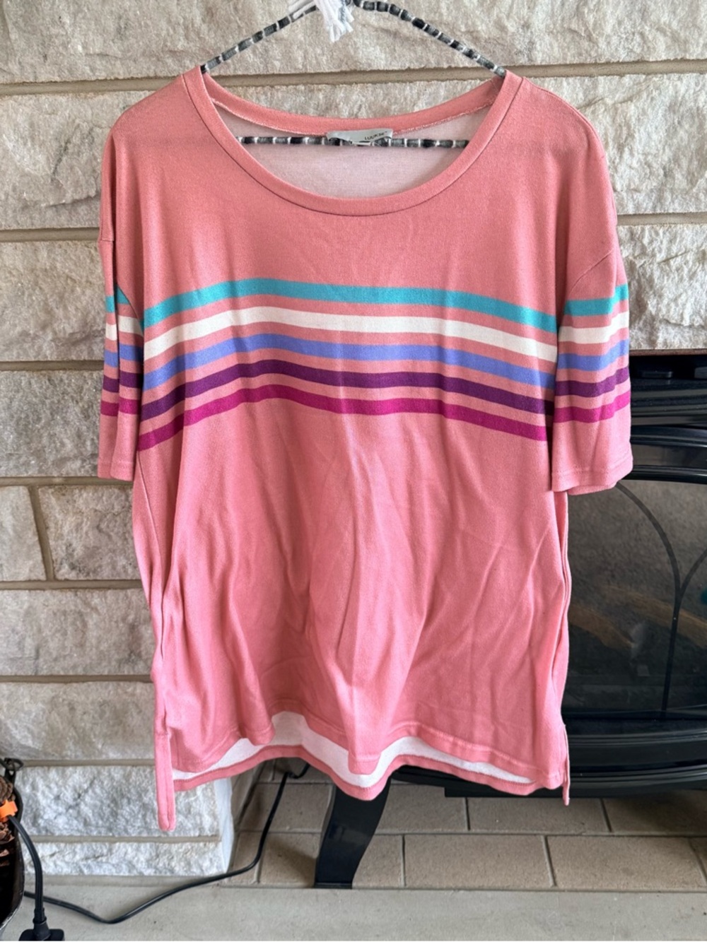 Luukse Pink Striped Short Sleeve Women’s Tunic Length Tee Medium